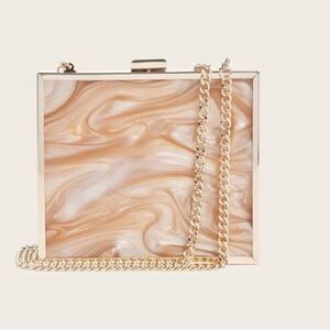 Marciano Gold Marble Pattern Shoulder Bag Metallic Trim Chain Strap Detachable